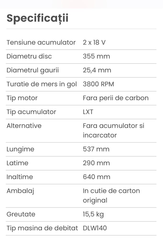 Makita DLW140 masina de debitat metale cu acumulator