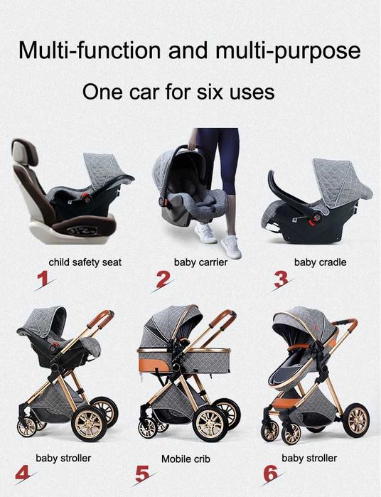 Бебешка количка 3 в 1 луксозна количка BABI PRAM 3 IN 1