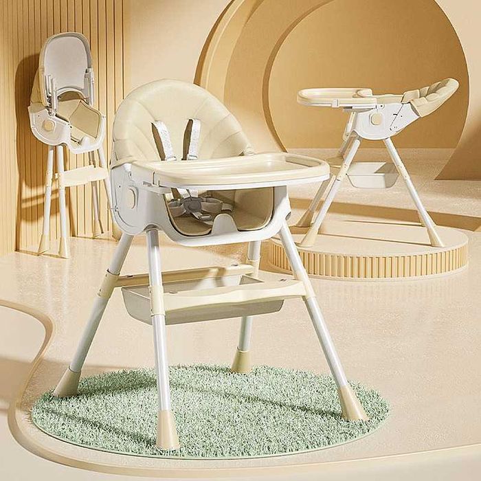 Scaun de masă pliabil pentru bebeluși 2 în 1 cu spatar rabatabil