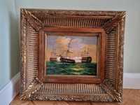 tablou ulei panza marina batalie navala corabie corabii