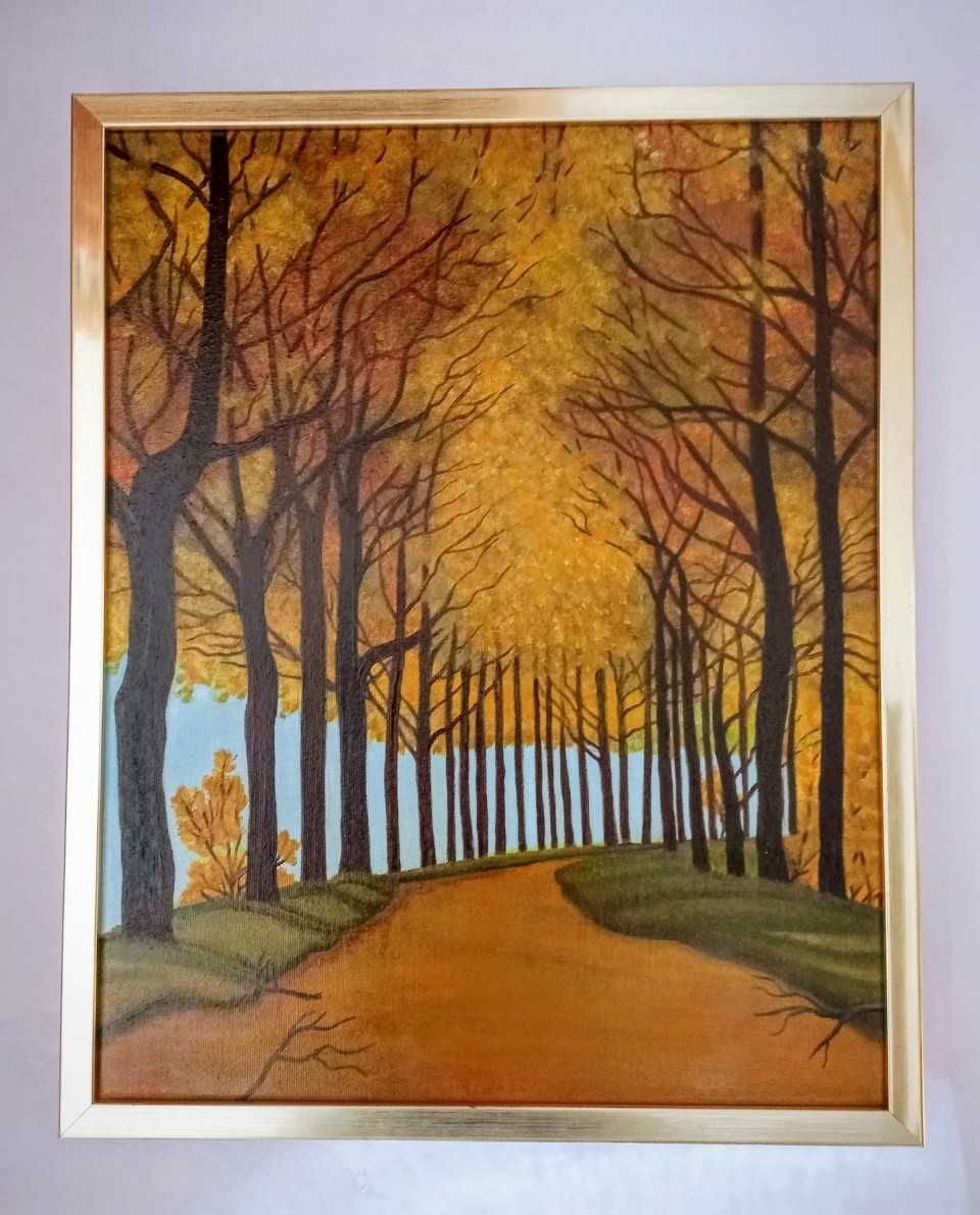 Tablou PEISAJ DE TOAMNA pictat in ulei pe pânză, 50x40 cm,inramat