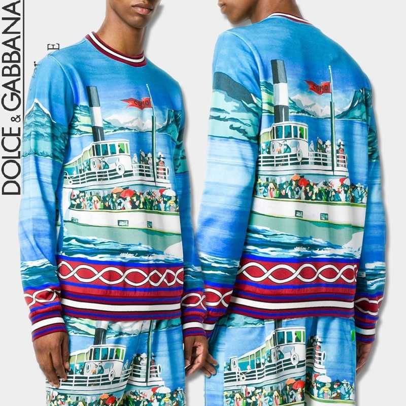 Lake Como Boat Print Мъжка Блуза тип Пуловер size 52 (L)