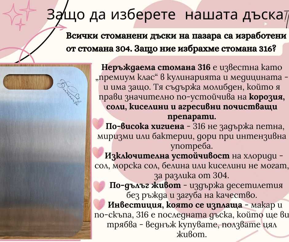 Персонализирана дъска за рязане от неръждаема стомана. Подарък с любов