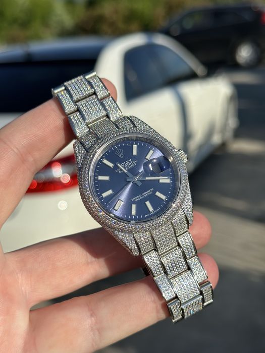 ceas barbat rolex datejust pave blue dial 41,mm