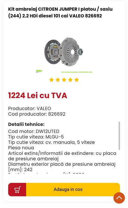 Kit ambreiaj peugeot boxe, citroen jumper 2.2 hdi valeo