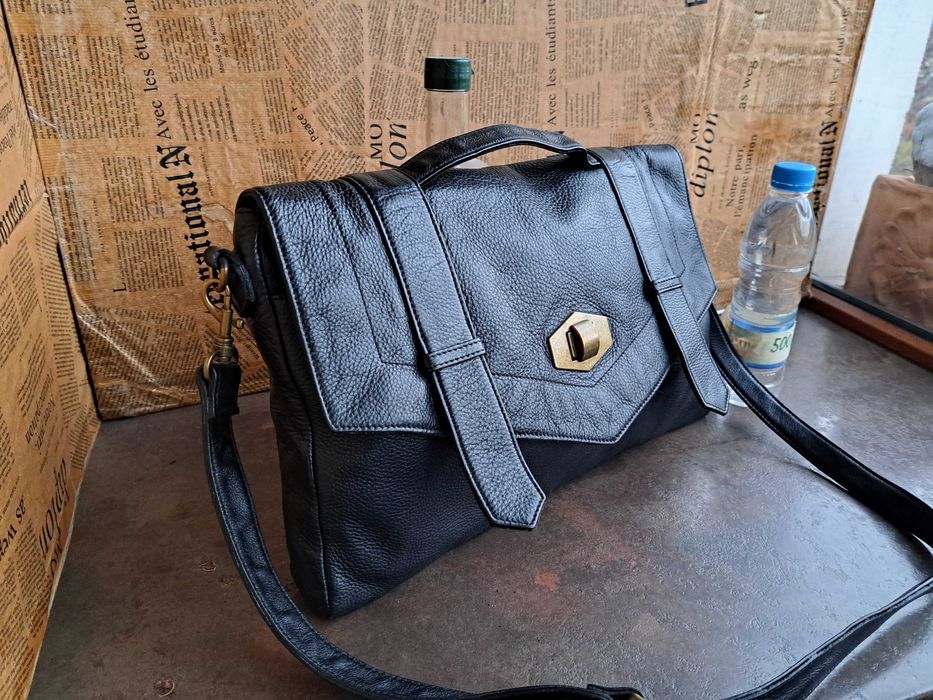 дамска чанта,кожена торба-голяма черна естествена кожа