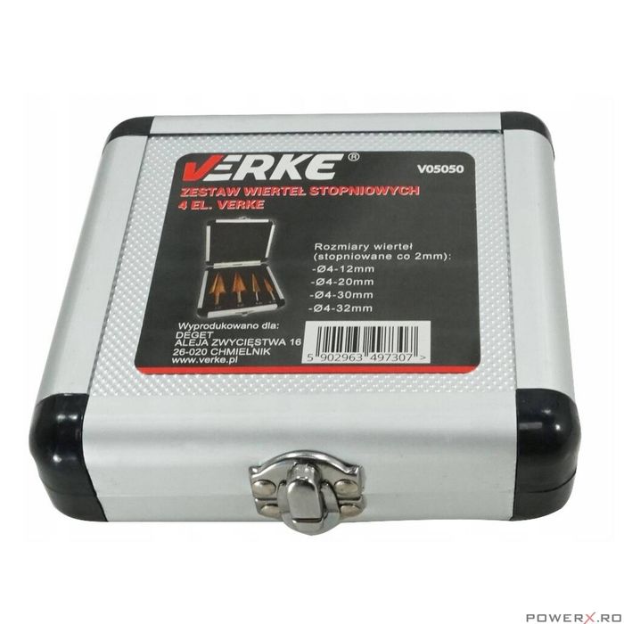 Set burghie metal conice in trepte, 4-32 mm, 4 piese, Verke