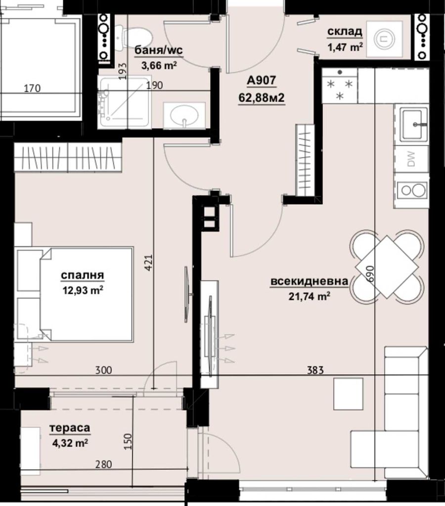 Продава се Двустаен апартамент в Бургас, Изгрев - 63 кв.м за 1112 €/кв.м - Снимка #5