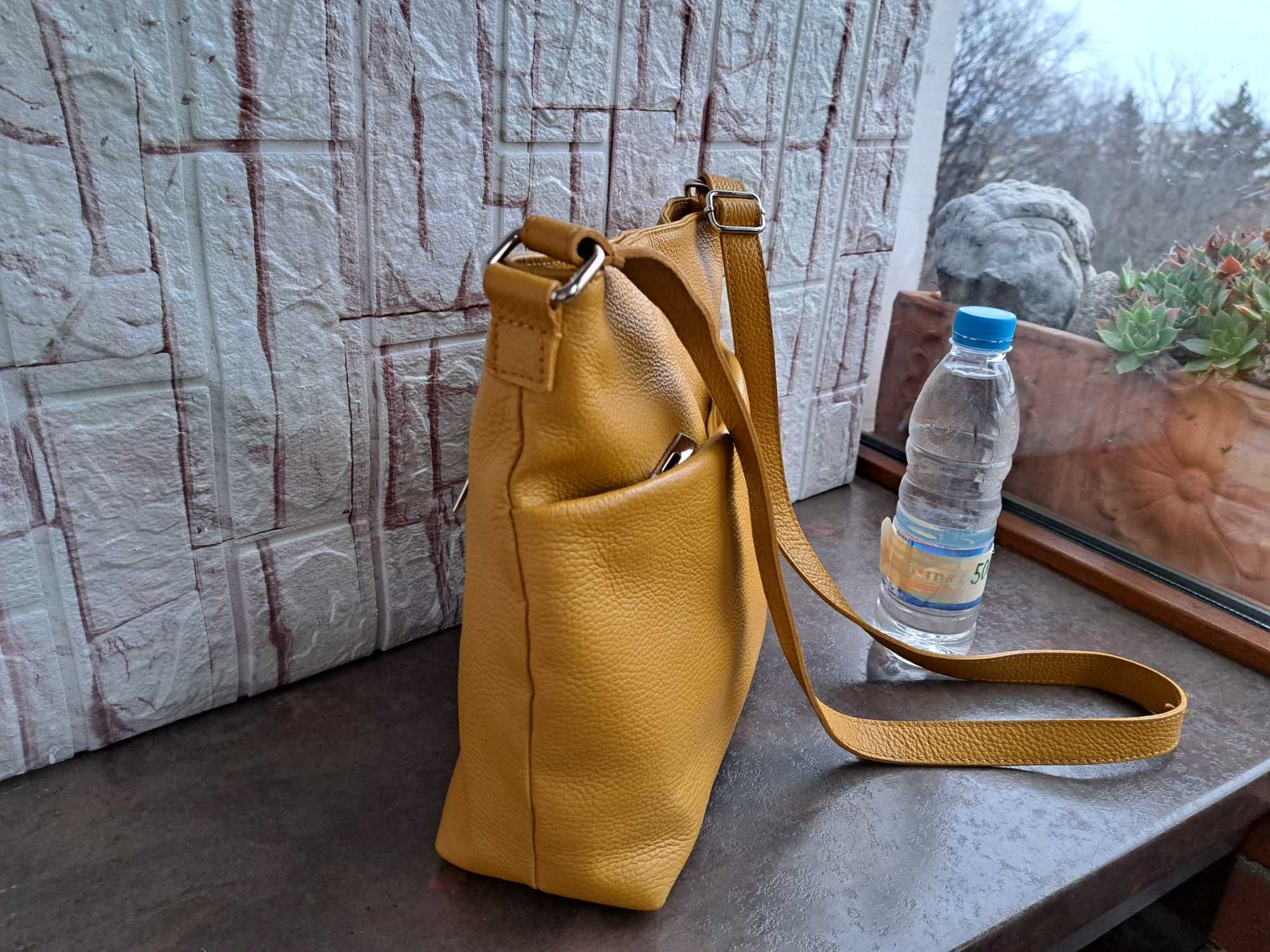 малка жълта чанта,торба-естествена кожа