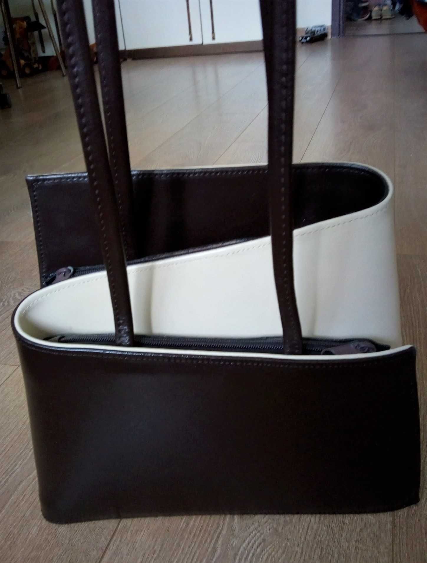 Невероятна чанта шоколадово кафяво и бежово, практически нова
