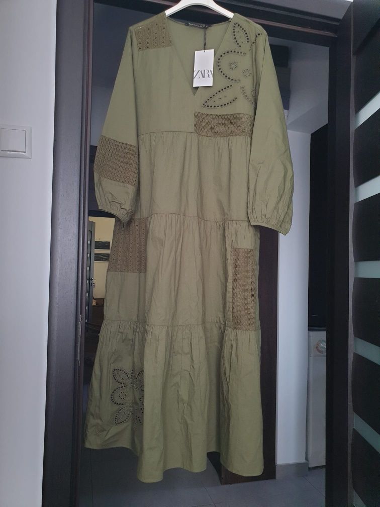 rochie lunga Zara, stil boho, verde