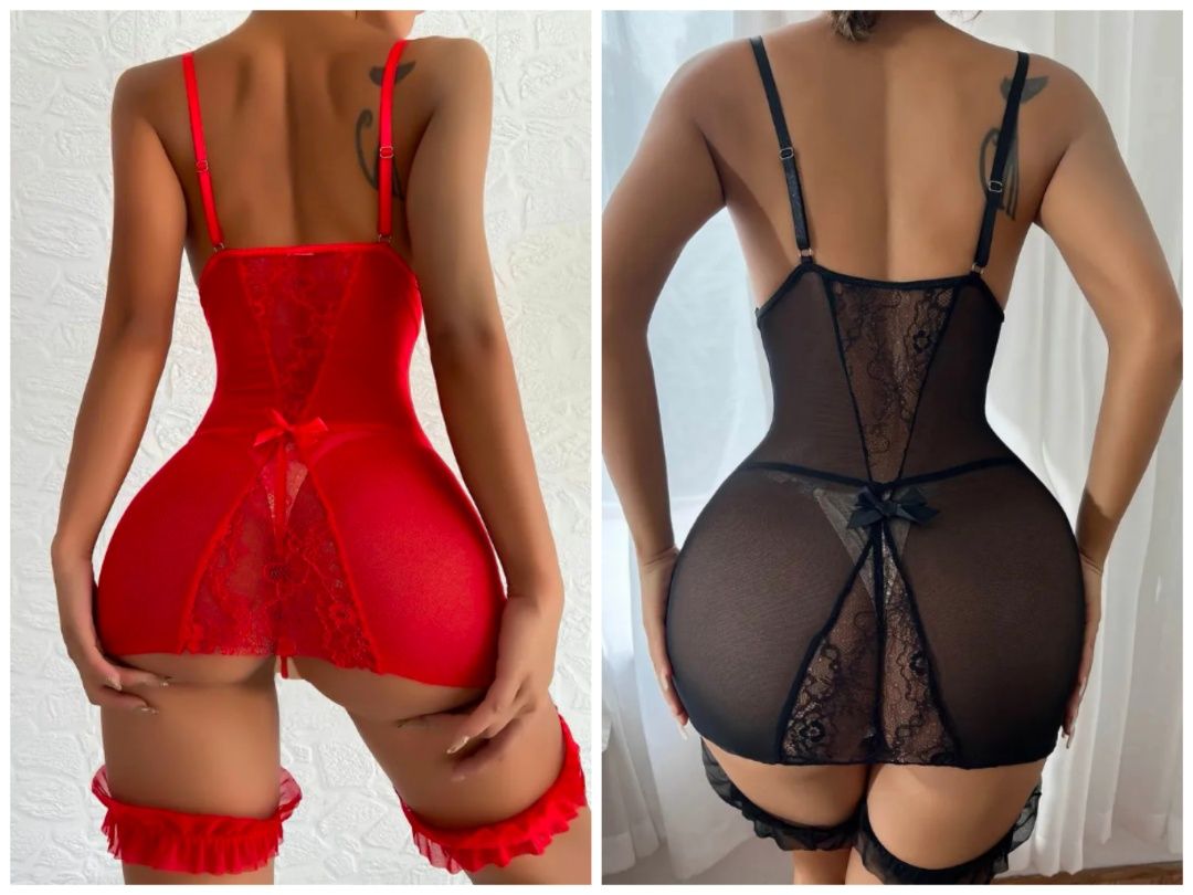 Lenjerie Sexy cu portjartiere set 2 piese, Costum Sexy