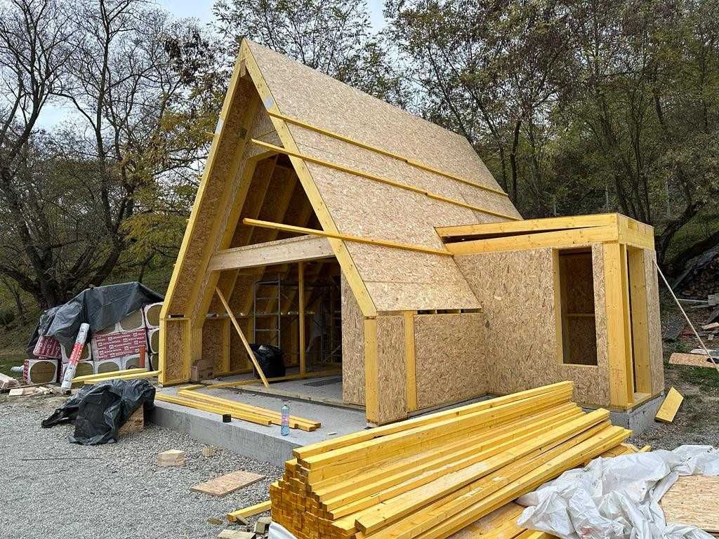 Cabana stil A Frame din structura de lemn si case din lemn de vanzare