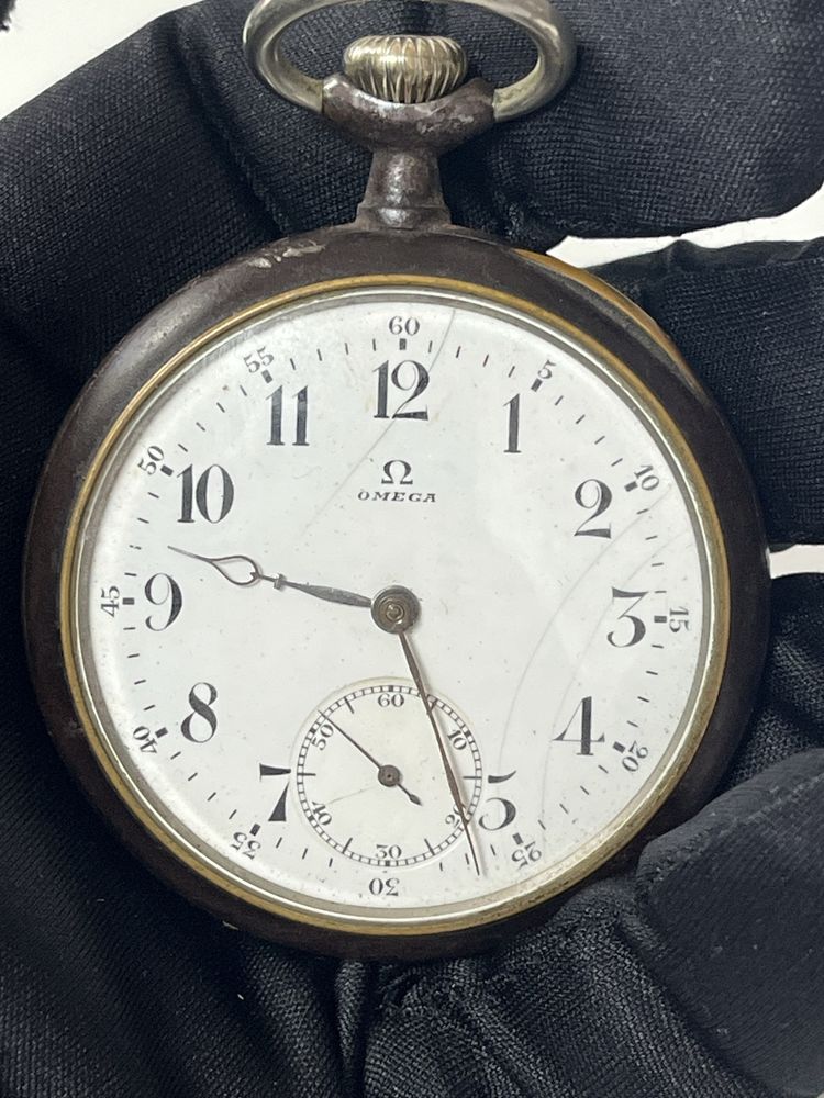 OMEGA Gunmetal джобен часовник с отворен лицев швейцарски 1900 г