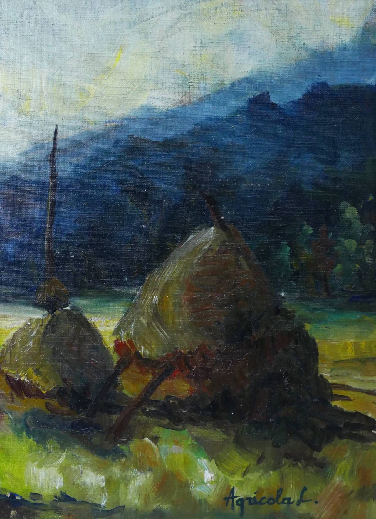 Tablou Lidia Agricola (1914-1994) - "Peisaj cu căpițe", ulei pe
