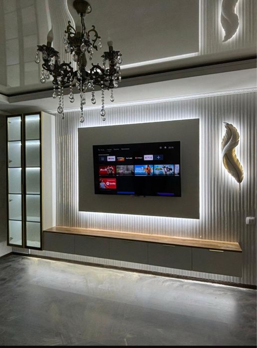 TV zona орнатамыз. Установка ТВ зона лувр шпон панел БРА свИтиЛь ПЕРО