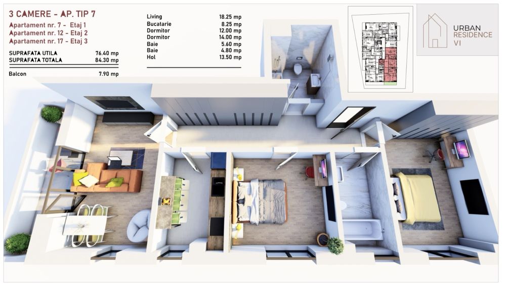 Apartament 3 camere in bloc nou cu lift si parcare