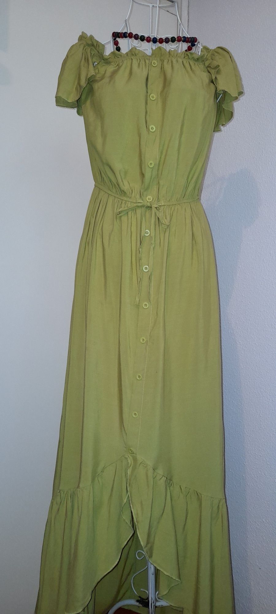 Rochie lunga verde fistic din viscoza