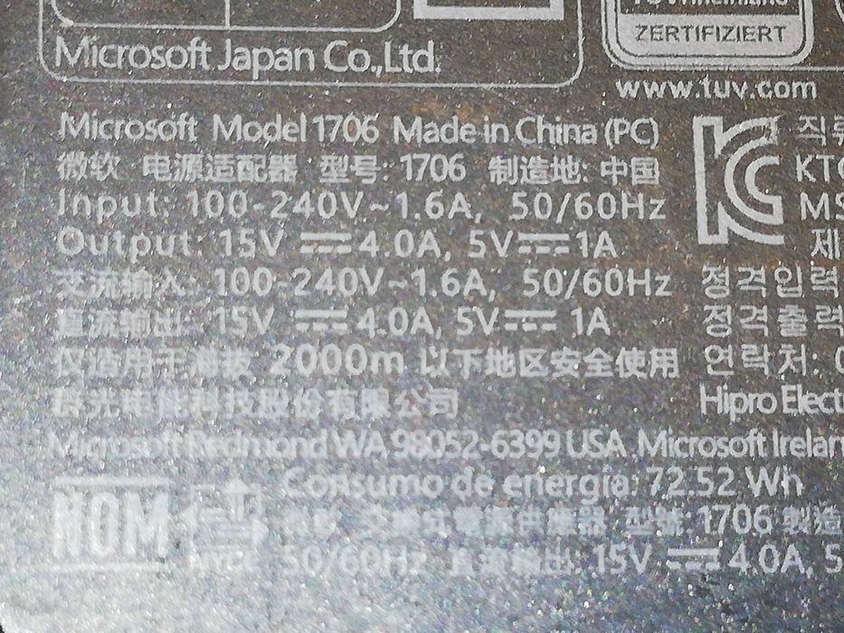Incarcator Microsoft Surface Book Pro 3 Pro 4 Model 1706 65W 15V 4A