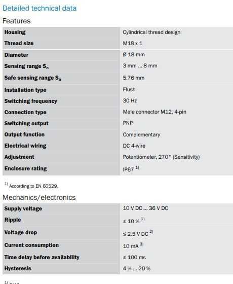 Senzor de proximitate capacitiv SICK CM18-08BPP-KC1 . Sigilat