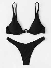 Costum de baie negru, Push Up, Brazilian Tanga