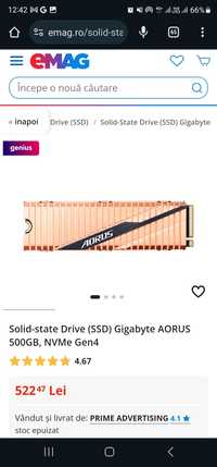 Solid-state Drive (SSD) Gigabyte AORUS 500GB, NVMe Gen4 (produs nou)