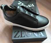 Pantofi ZEGNA Black Deerskin Triple Stitch Sneakers