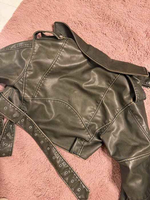 Кожено яке Зара тъмнозелено