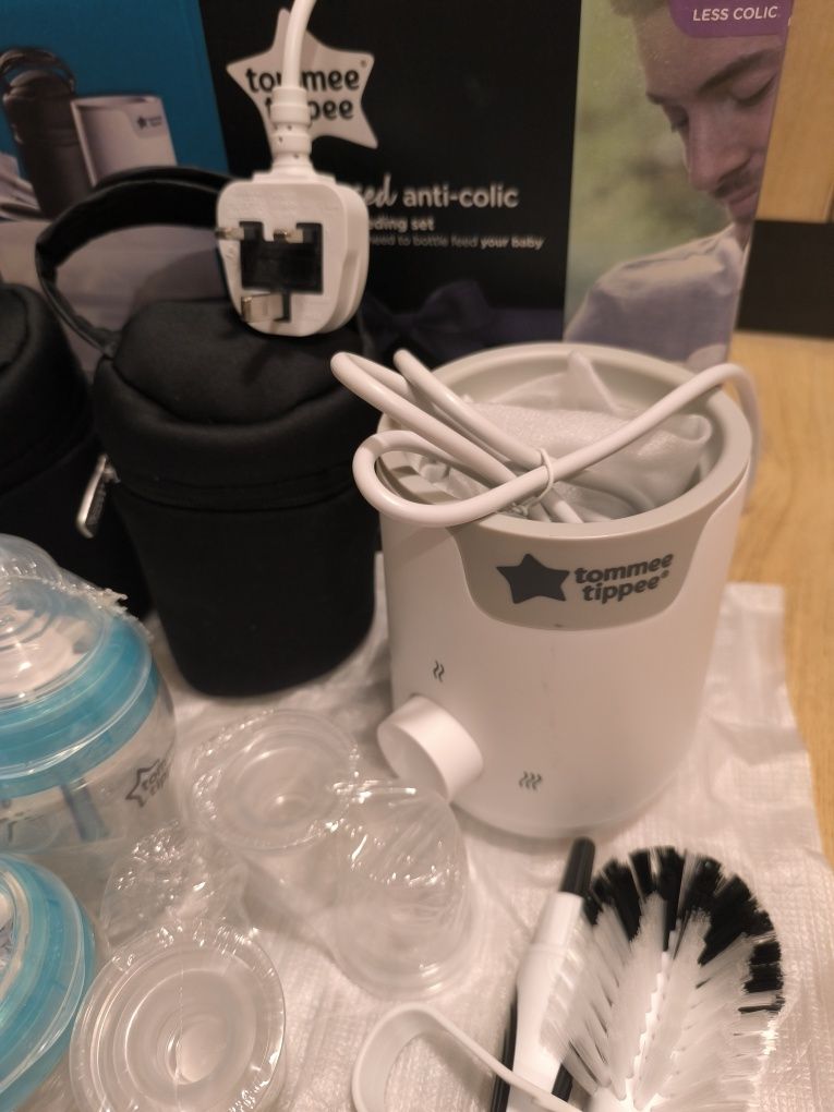 Tommee Tippee Комплект, стерилизатор, нагревател,анти-колик шишета и а