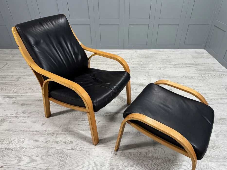 Скандинавско кожено кресло с табуретка Д1033-Д