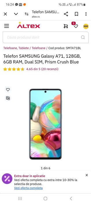 Telefon Samsung Galaxy A71 dual sim, 128Gb, 6Gb RAM, BLUE