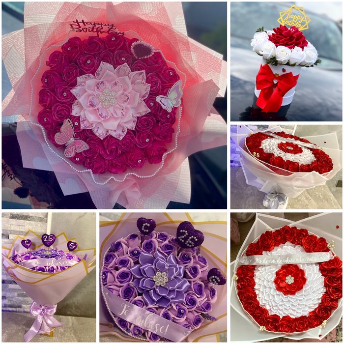 Buchet din trandafiri de sapun sau satin / Aranjamente florale/ dulci