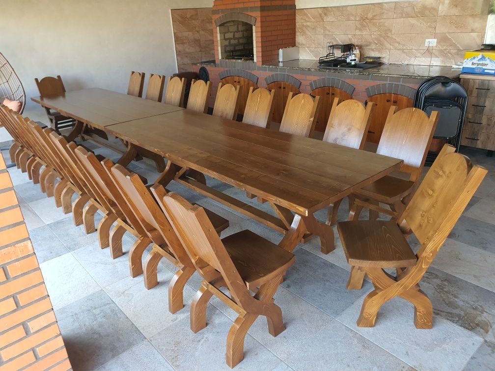 Set masa cu 20 scaune. Mobilier rustic set 20 persoane.
