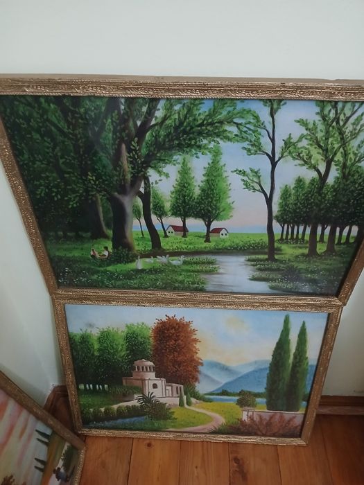 4 tablouri an ulei,aprox.anii 1950,