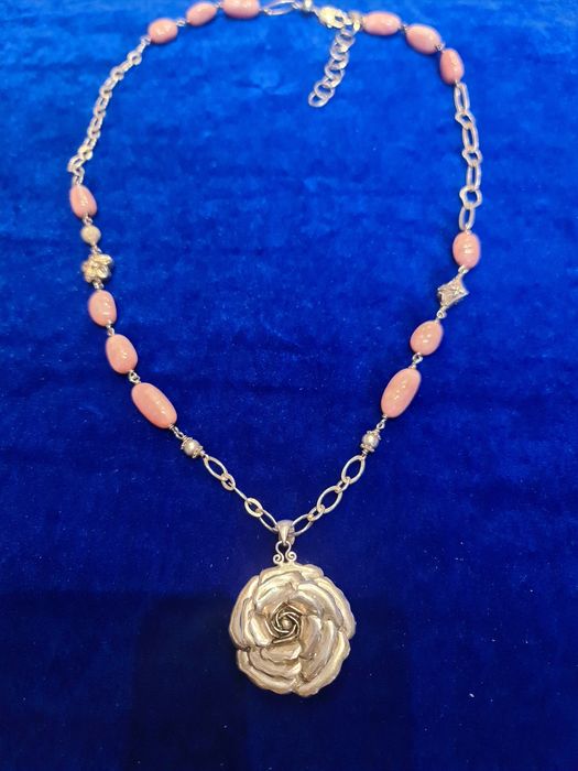 N Superb lant colier argint masiv 925,Frida,pietre rodocrozit,deosebit