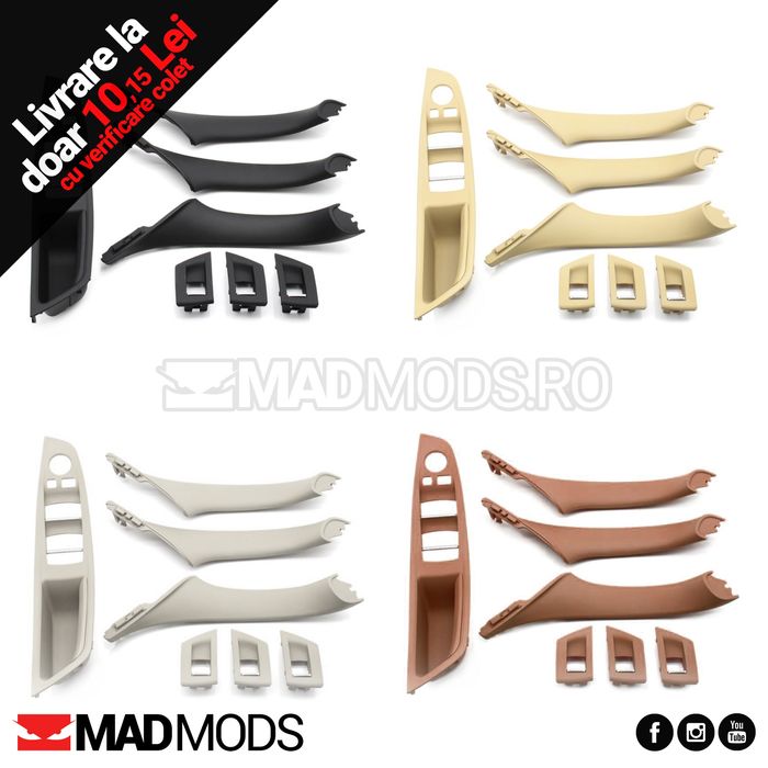 Set 4 manere interior BMW Seria 5 F10 F11, Negre Crem Maro Oyster
