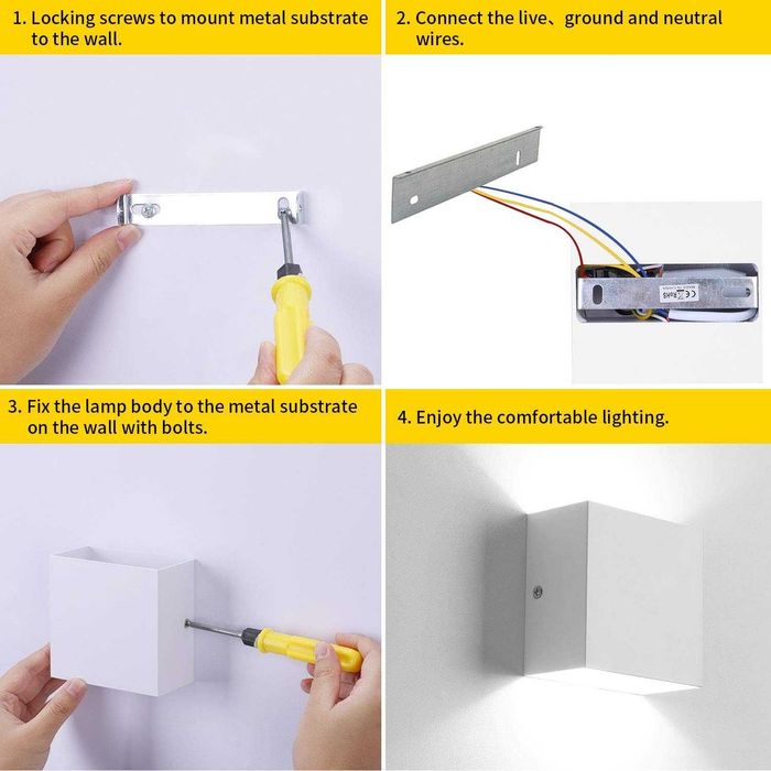Aplice LED 6W, lumina alba rece, 10x5x10cm, set de2, alb