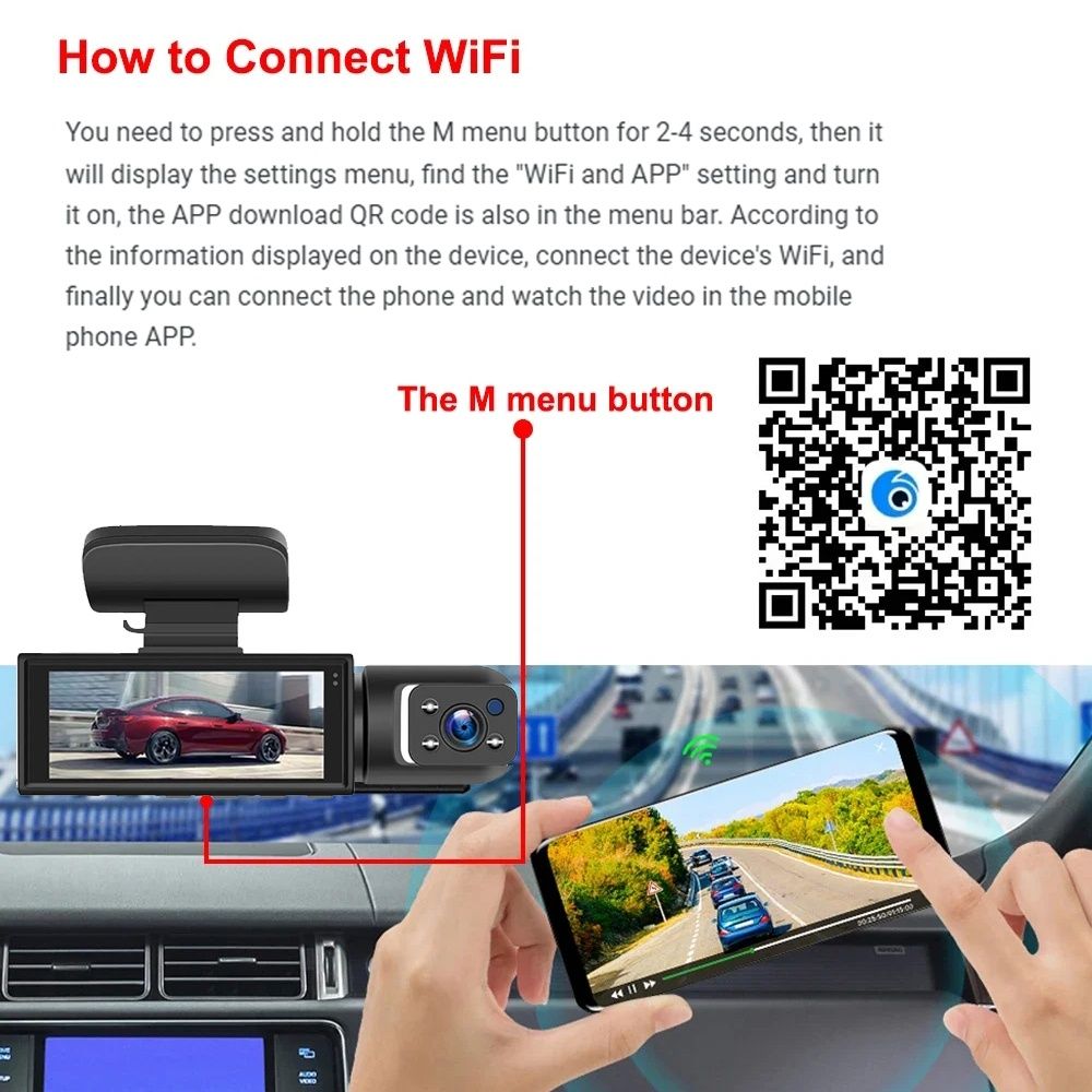 WIFI Видеорегистратор DVR с две камери за автомобили, нощно вижда