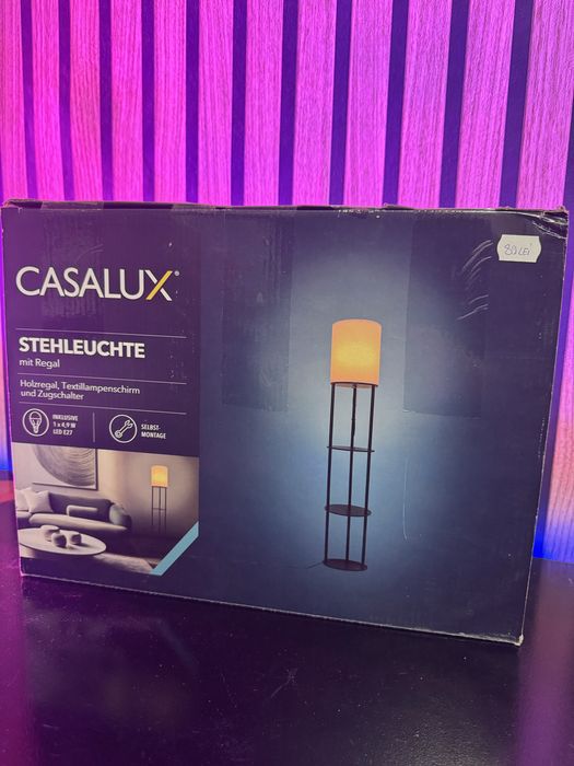 Lampadar lampa cu rafturi, abajur textil si bec LED, modern, NOU