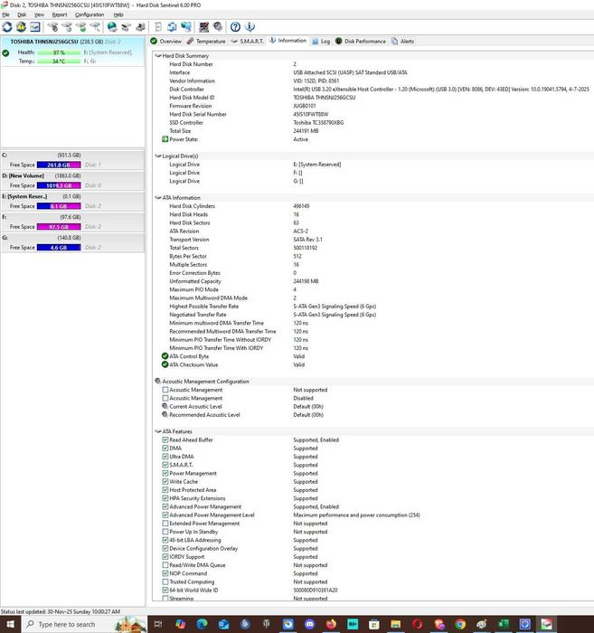 Solid-State Drive (SSD) Toshiba 256GB SATA3 2.5" THNSNJ256GCSU