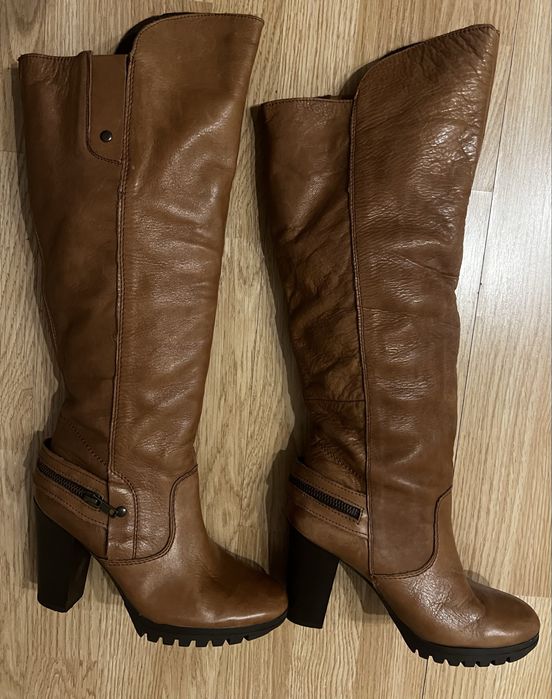 Cizme maro din piele