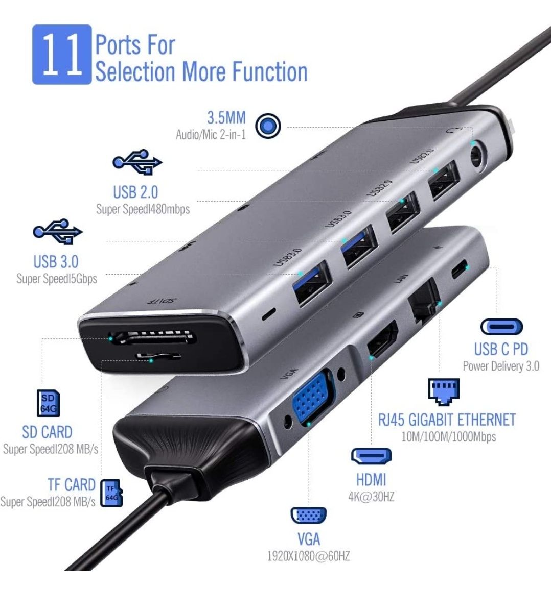 USB tip C Hub adaptor HDMI 4K Usb 3.0 SD/TF Card Reader Macbook Pro