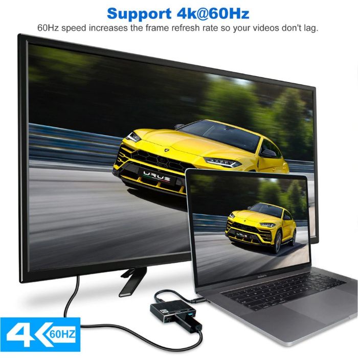 3in1 Convertor USB-C la HDMI 4K + USB 3.0 + USB tip C telefon laptop