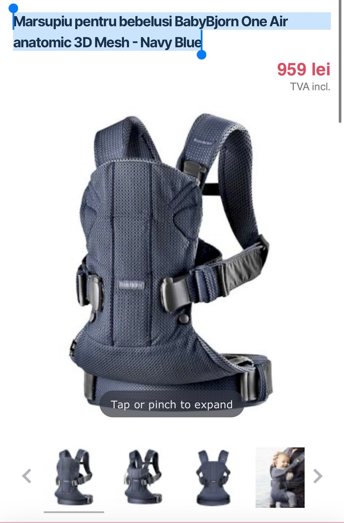 Marsupiu BabyBjorn One Air anatomic 3D Mesh - Navy Blue