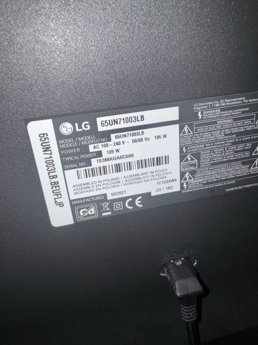 TV LG 65UN71003LB 65 inch 165 cm – ecran spart, pentru piese/reparație