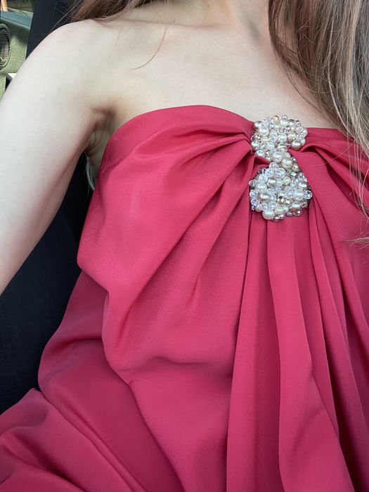 Rochie rosie lunga Stefania Caragea