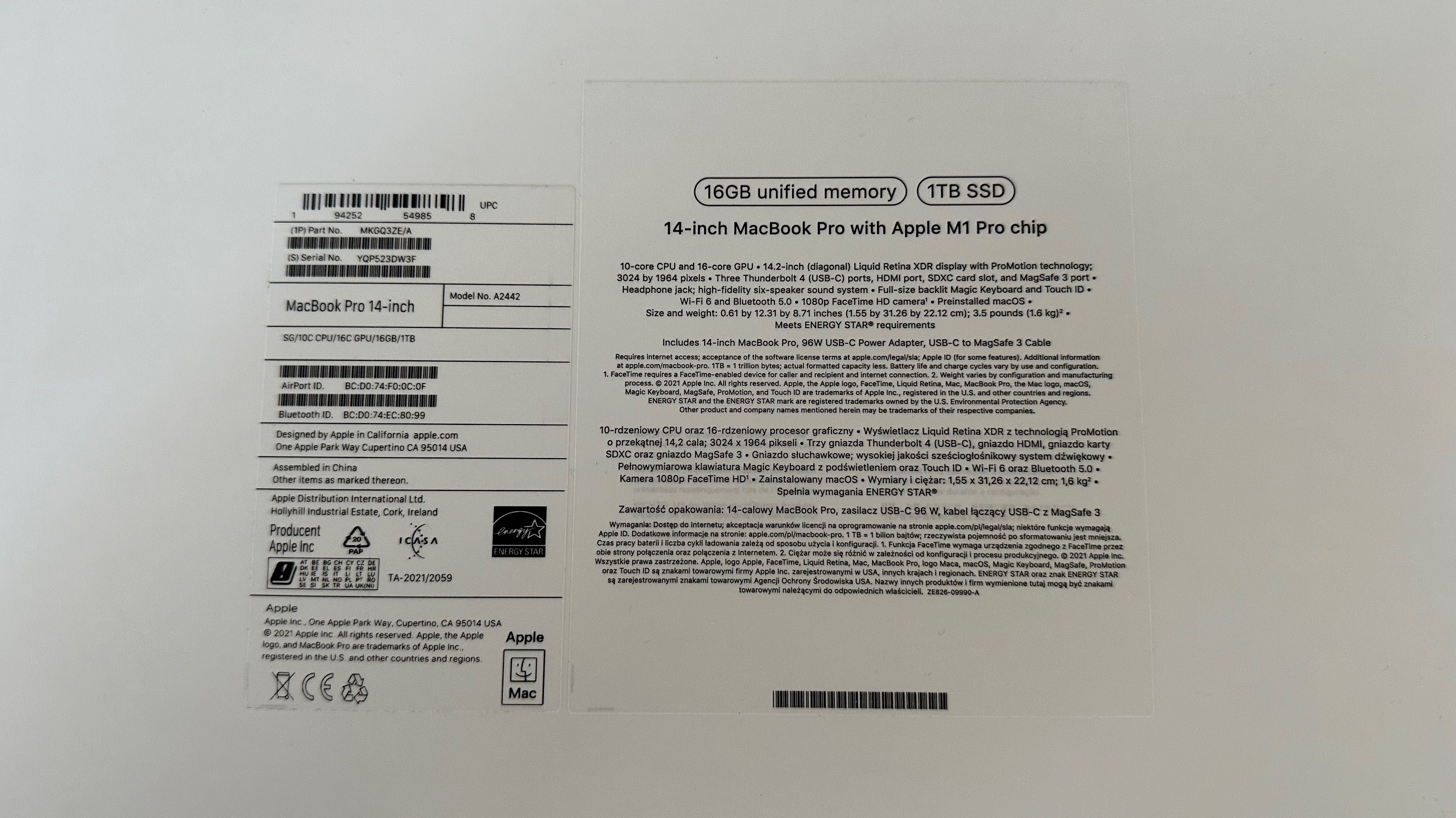 MacBook Pro 14" Space Gray M1 Pro 1TB (2021)