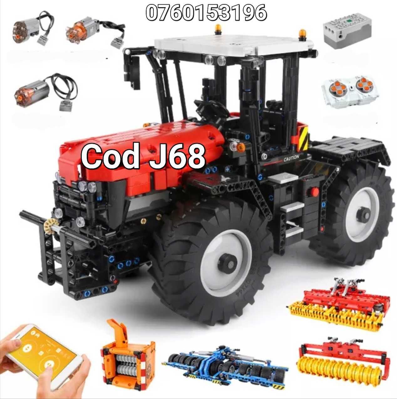 Tractor agricol-Lego technic cu utilaje functionale cu telecomanda-J68
