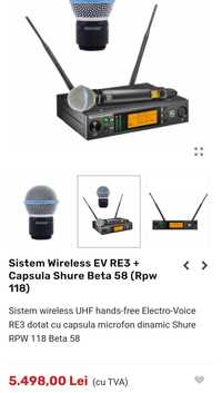 Vand 2 microfoane Electro-Voice Re3 + capsula Shure beta 58 CA NOU