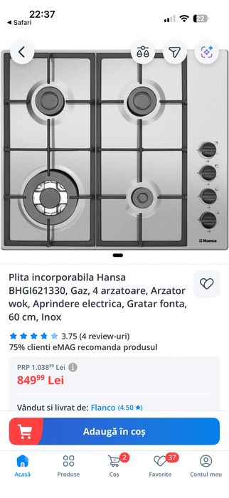 Plita electrica HANSA pe gaz plus cuptor electric HANSA